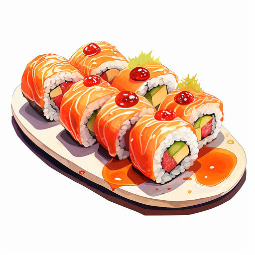 Sushi clipart in the style of Oil painting, on a white background