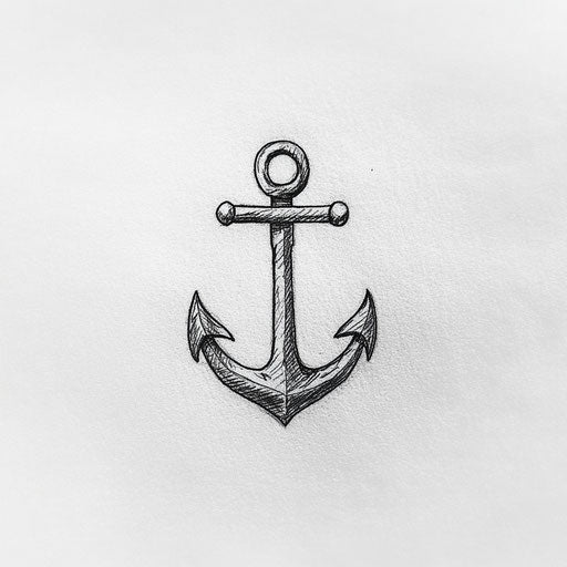 Beautiful clipart style flat tattoo sketch for cute little tattoos, with a tiny anchor in black ink