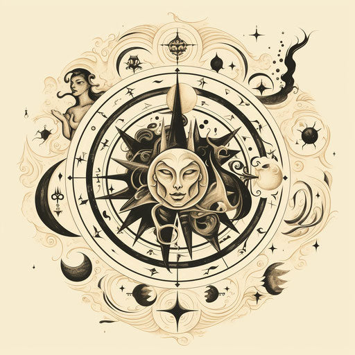 Yin symbol, wrath, sun sign and other symbols