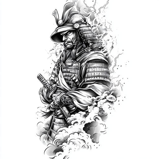 Japanese samurai tattoo in beautiful clipart style