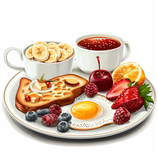 Realistic style breakfast clipart with flat random background