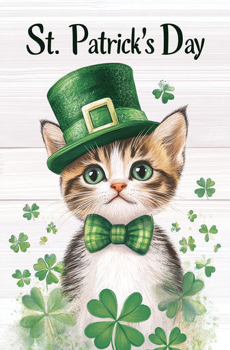Cute cat in green hat with clover St. Patrick