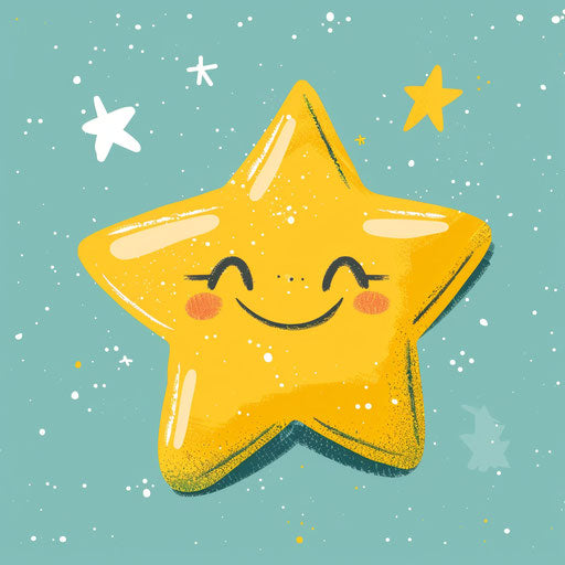 Cartoon yellow star icon illustration, in the style of Robert Munsch, lighthearted