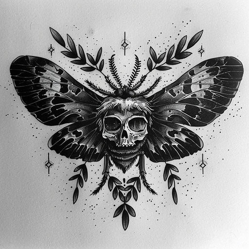 Horror-themed death moth tattoo design