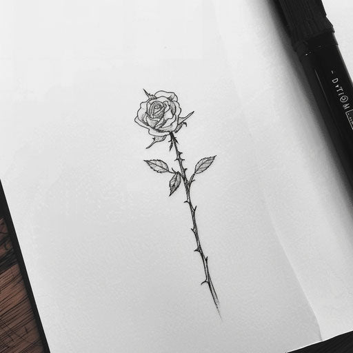 Minimalist flat tattoo sketch of a single rose