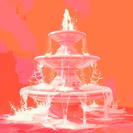 Realistic fountain clipart on a vibrant coral background