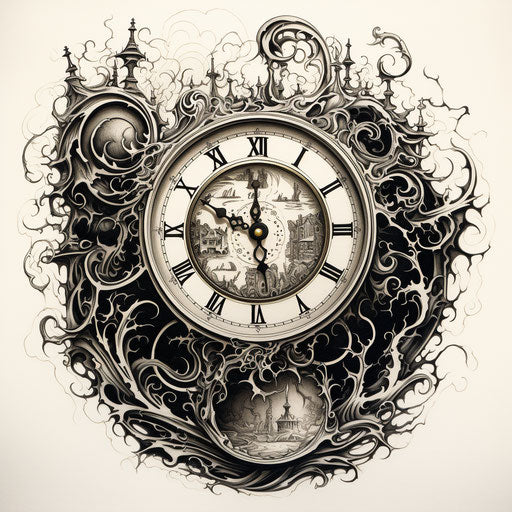 Pen-style clock, multidimensional shading, ink painting
