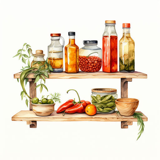 Shelf clipart in the style of Oil painting, on a white background