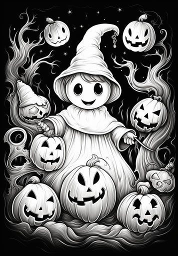 cute halloween ghost coloring pages, characteristic comic book art