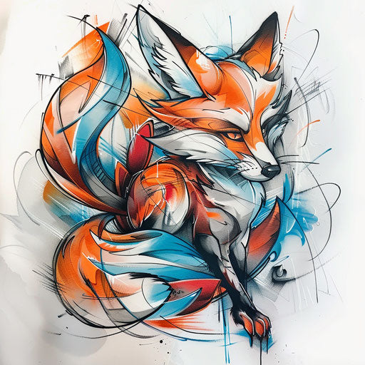 Urban graffiti-style flat tattoo sketch of a kitsune