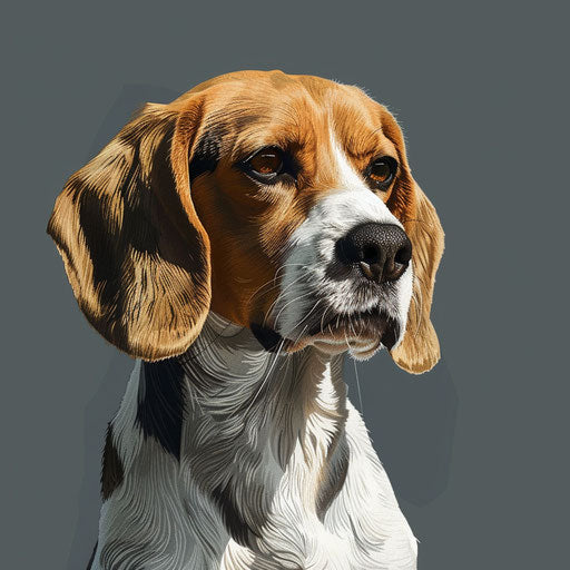 Realistic beagle clipart on flat slate grey background