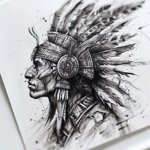 Rustic Aztec warrior tattoo sketch