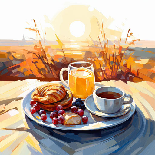 Morning illustration in the style of oil painting, on white background