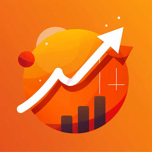 Dynamic digital marketing logo with an upward arrow and a bright orange background