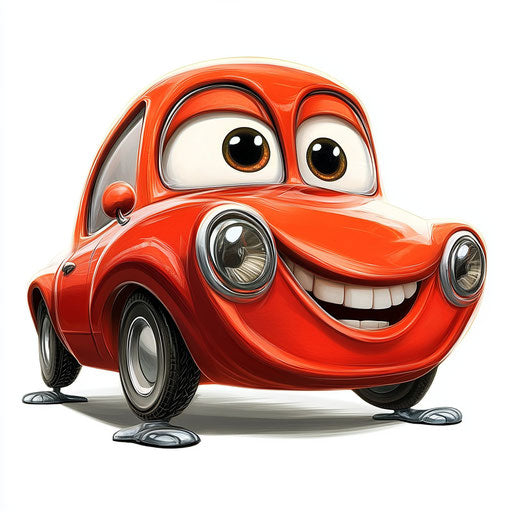 Stylish Red Car Caricature Clipart for Fashion Design