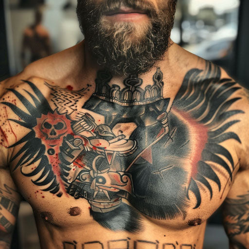 Realistic warrior chest tattoo for men