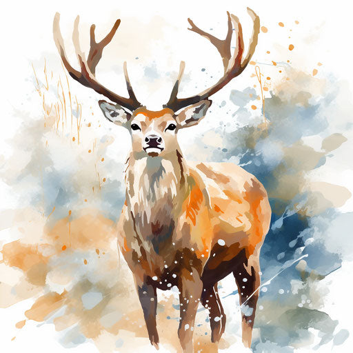 Reindeer illustration in the style of Impressionistic Art, on white background