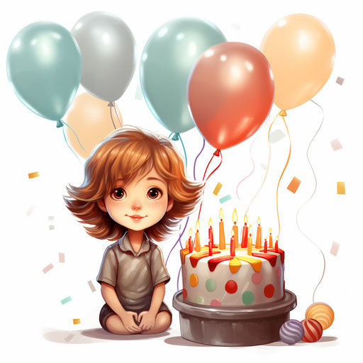 Birthday clipart in the style of Chiaroscuro Art, on a white background