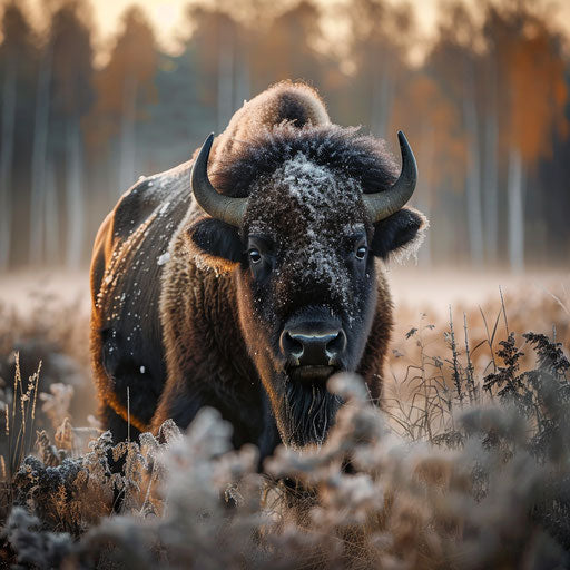 Bison in morning dew with mist (Roeselien Raimond)