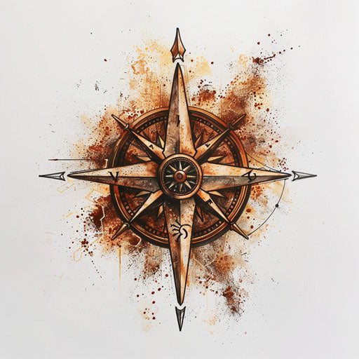 Intricate nautical star tattoo design with vintage compass theme