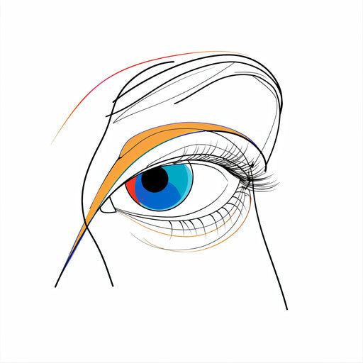 Minimalist tattoo sketch of an eyeball with colorful iris