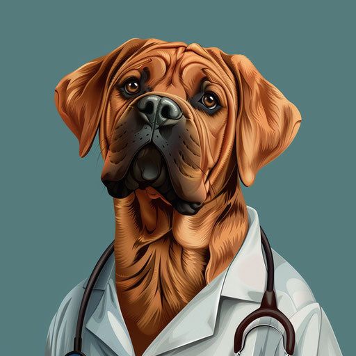 Veterinarian in photo realistic style on flat blue background