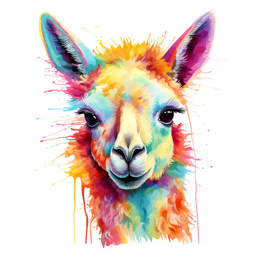 Llama Clipart in the Style of Oil Painting, on a White Background