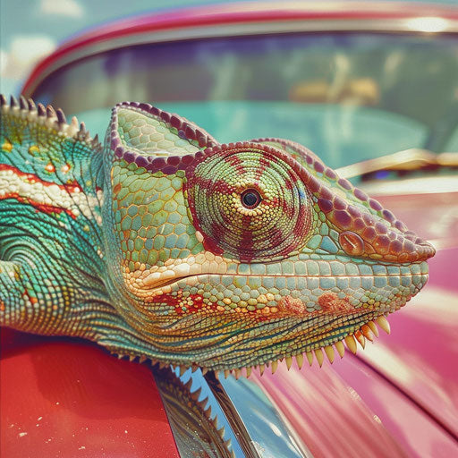 A chameleon in a vintage car rally