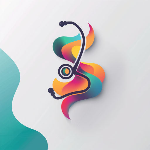 Modern doctor logo with abstract shapes and vibrant color palette, on a light gray background