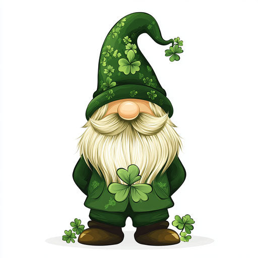 St. Patrick's Day Gnome, white background, clipart style
