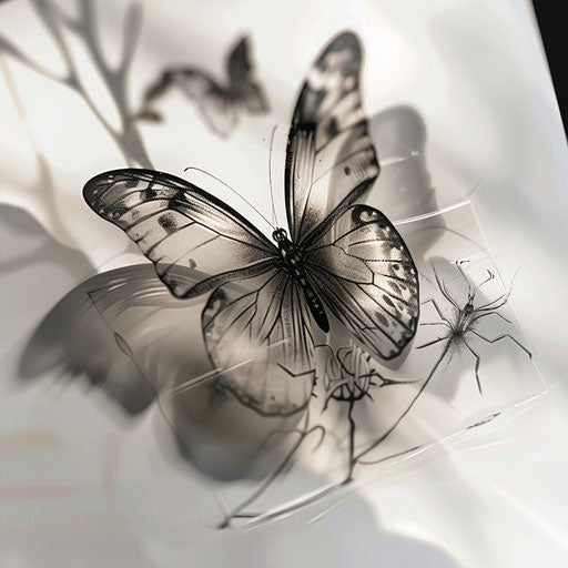 Surreal 3D butterfly on white abstract background