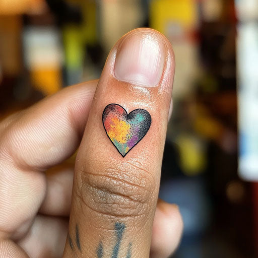 Heart tattoo on finger, soft and vibrant color palette