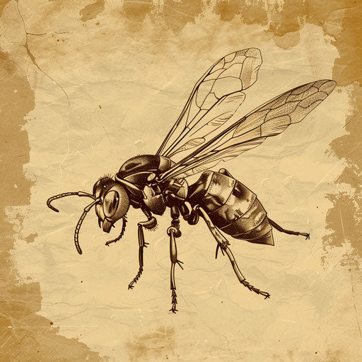 Vintage-style wasp tattoo sketch with sepia tones