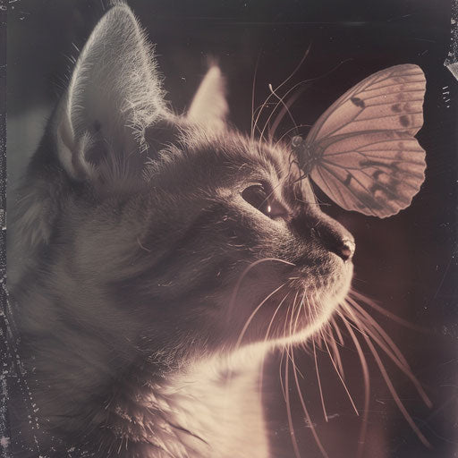 Cat with blush pink butterfly in cat shape