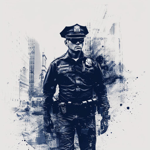 Realistic cop clipart on flat white background, delicate textures and soft focus