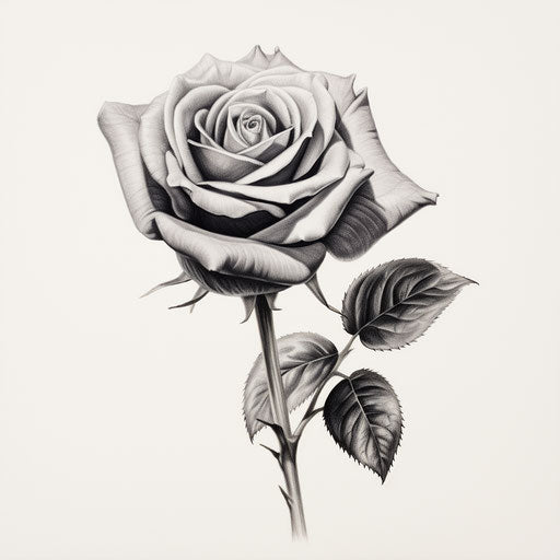 Ultra detailed black and white drawing of a rose
