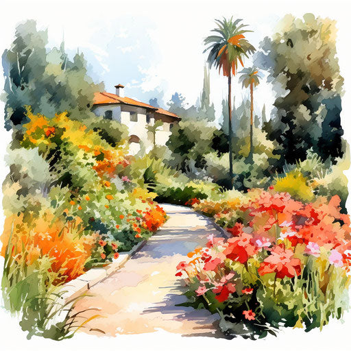 Garden clipart in the style of Impressionistic Art, on a white background
