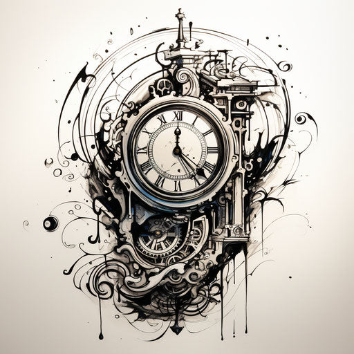 Old style clock in abstract art, tattoo inspired