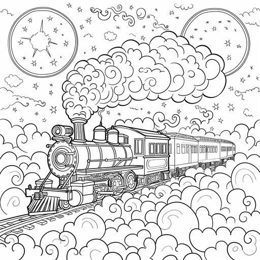 Flying train in the clouds