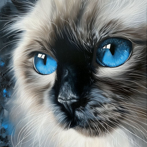 Close-up of a Himalayan cat with striking blue eyes