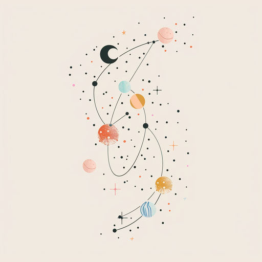 Gemini constellation in flat tattoo sketch with pastel colors