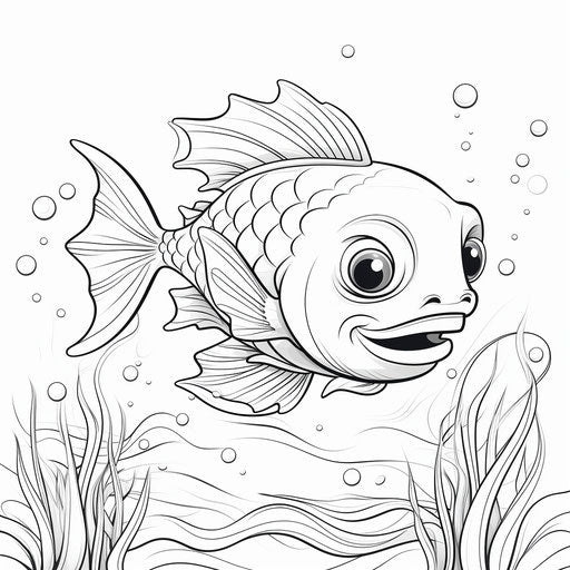 A cute fish in a cartoon realistic underwater drawing