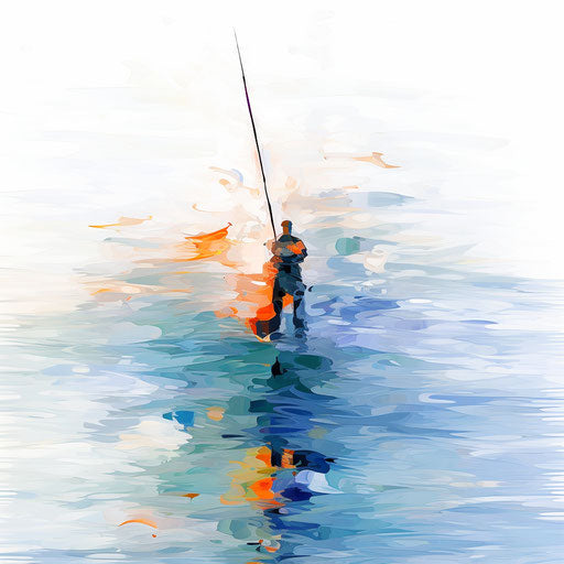Fishing pole in Impressionistic Art style, on white background