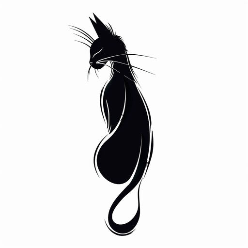 Minimalist black cat tattoo on white background