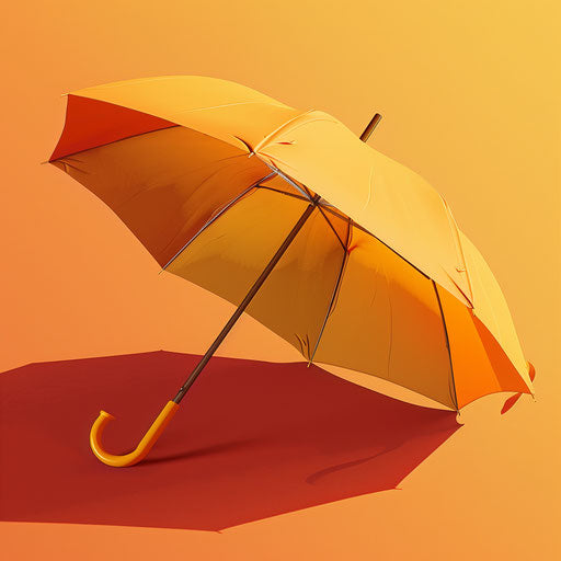 Realistic umbrella on flat sunset orange background