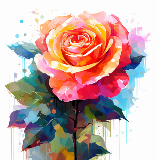 Rose clipart in the style of Impressionistic Art, on white background