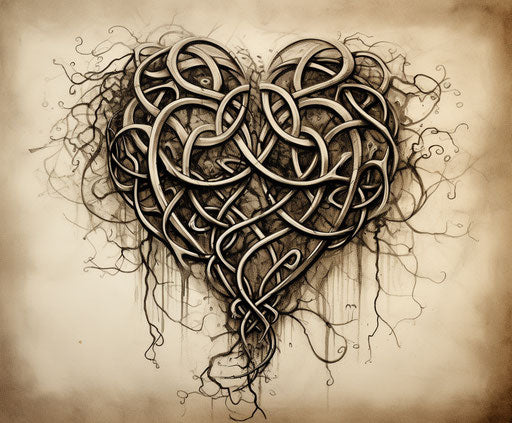 Celtic heart tattoo with graffiti style in black and white