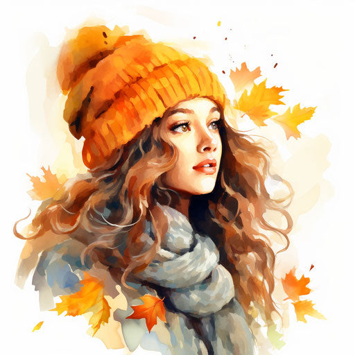 November clipart in the style of oil painting, on a white background