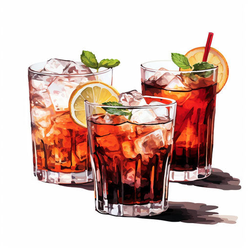 Drinks illustration in the style of Chiaroscuro Art, on white background
