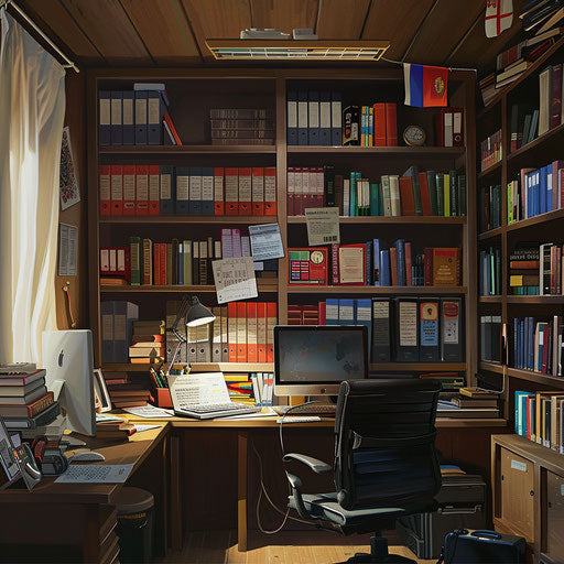 Translator's office with multilingual dictionaries